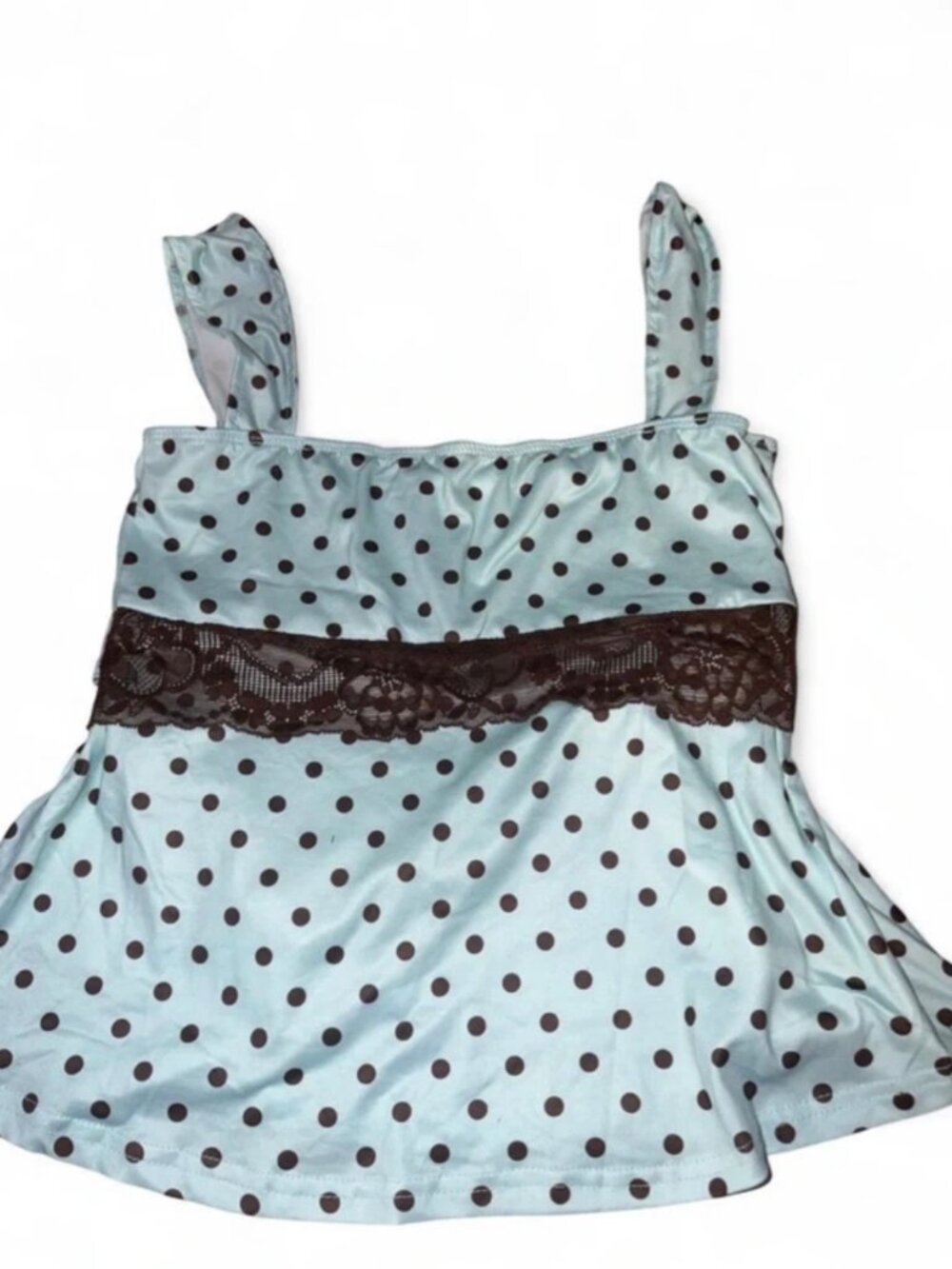 brown & mint polka dot lace babydoll top